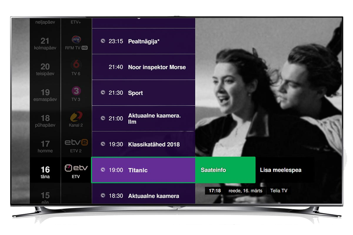 Телепрограмма Telia TV на экране телевизора